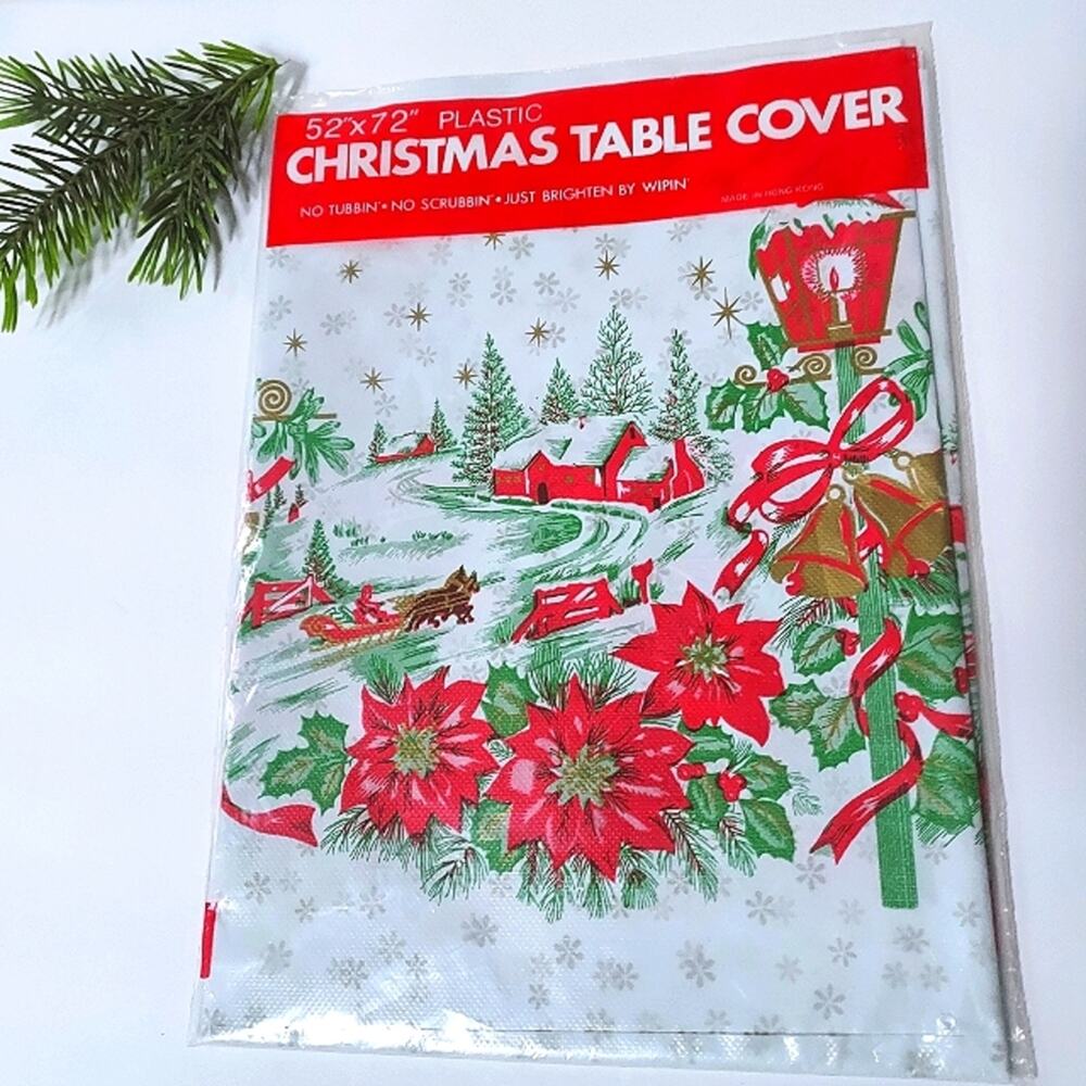 Vintage Christmas New in Package plastic Table Cloth 52" x 72"